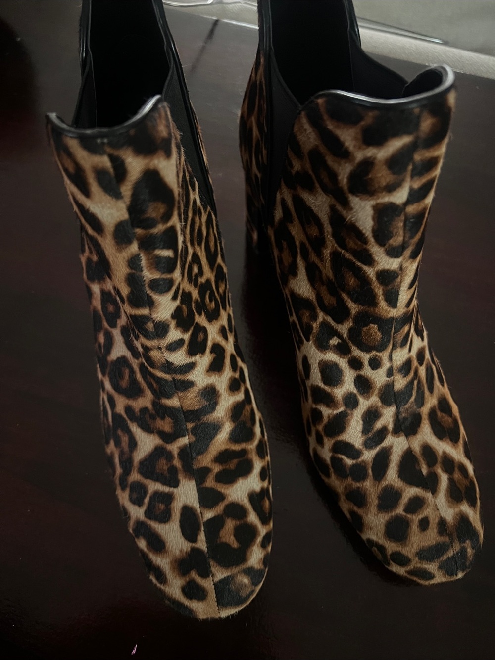 White House Black Market Leopard-Print Ankle Booties in Tan and Black